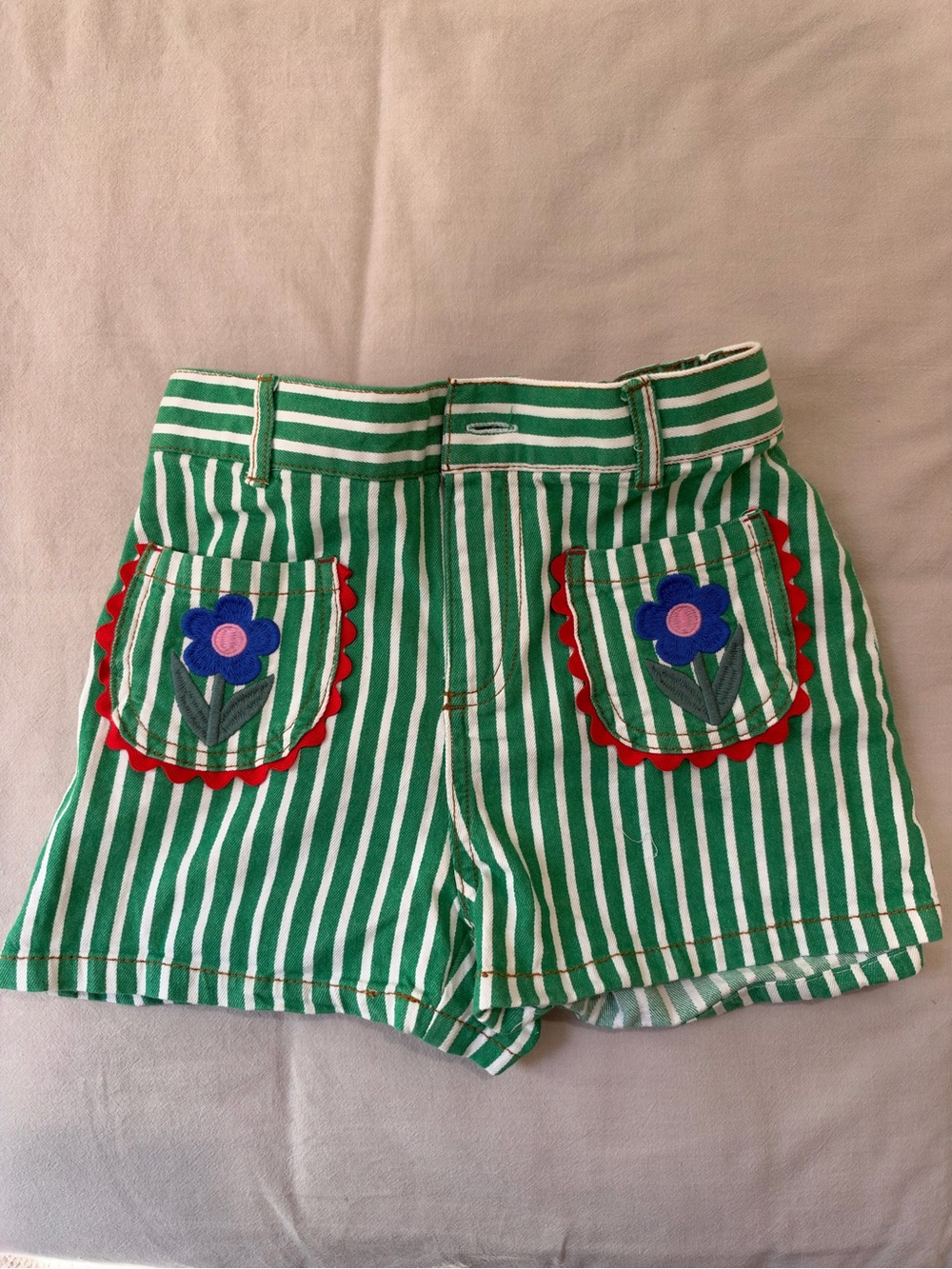Mini Boden Girls Green Stripe Floral Pocket Shorts 10Y NWOT